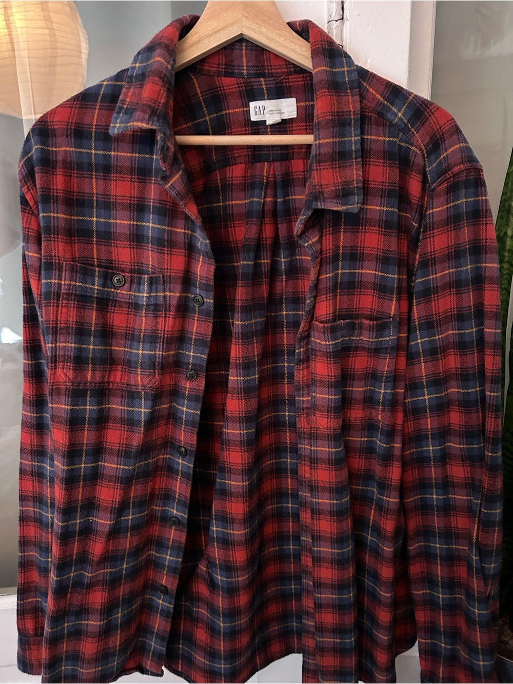 GAP Red and Navy Plaid Flannel Shirt Jacket